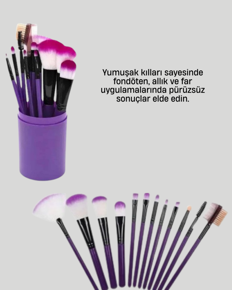 12’li Makyaj Fırça Seti Fondöten Allık Far Karıştırma İçin Tam Uyumlu - Lisinya