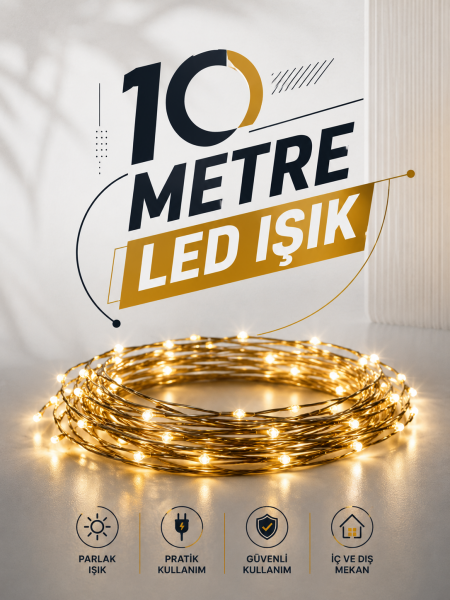 10 Metre Led Işık Gün Işığı Her Ortama Uygun Ampüllü - Lisinya