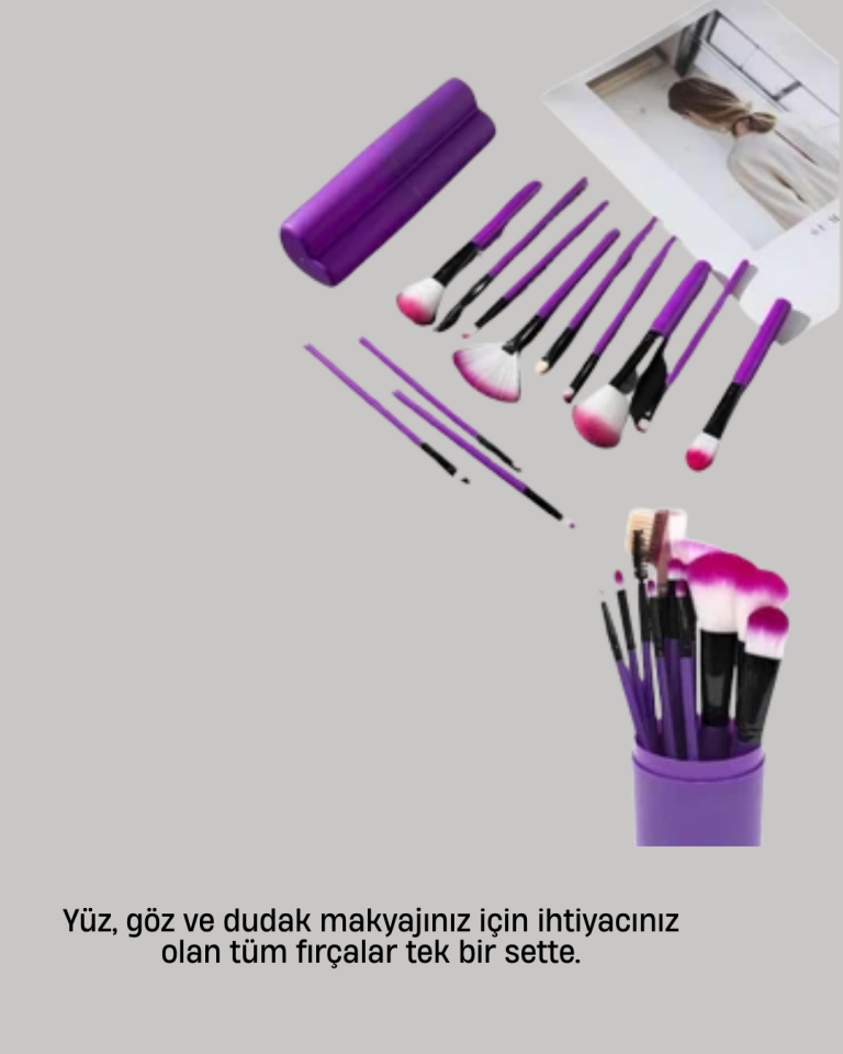 Kusursuz Makyaj İçin 12 Parça Profesyonel Fırça Seti Taşınabilir Kutu Hediyeli - Lisinya