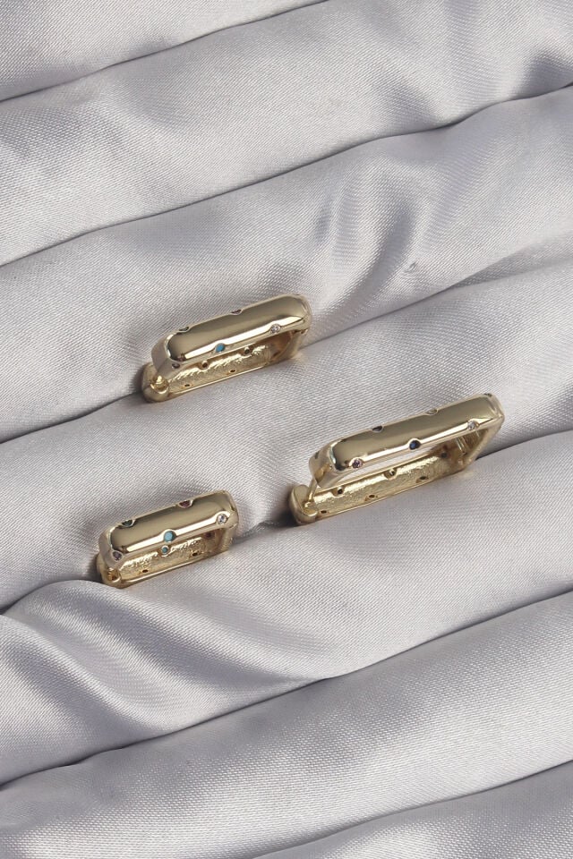 Pirinç Gold Renk Renkli Zirkon Taşlı Kare Model Küpe Seti - Lisinya