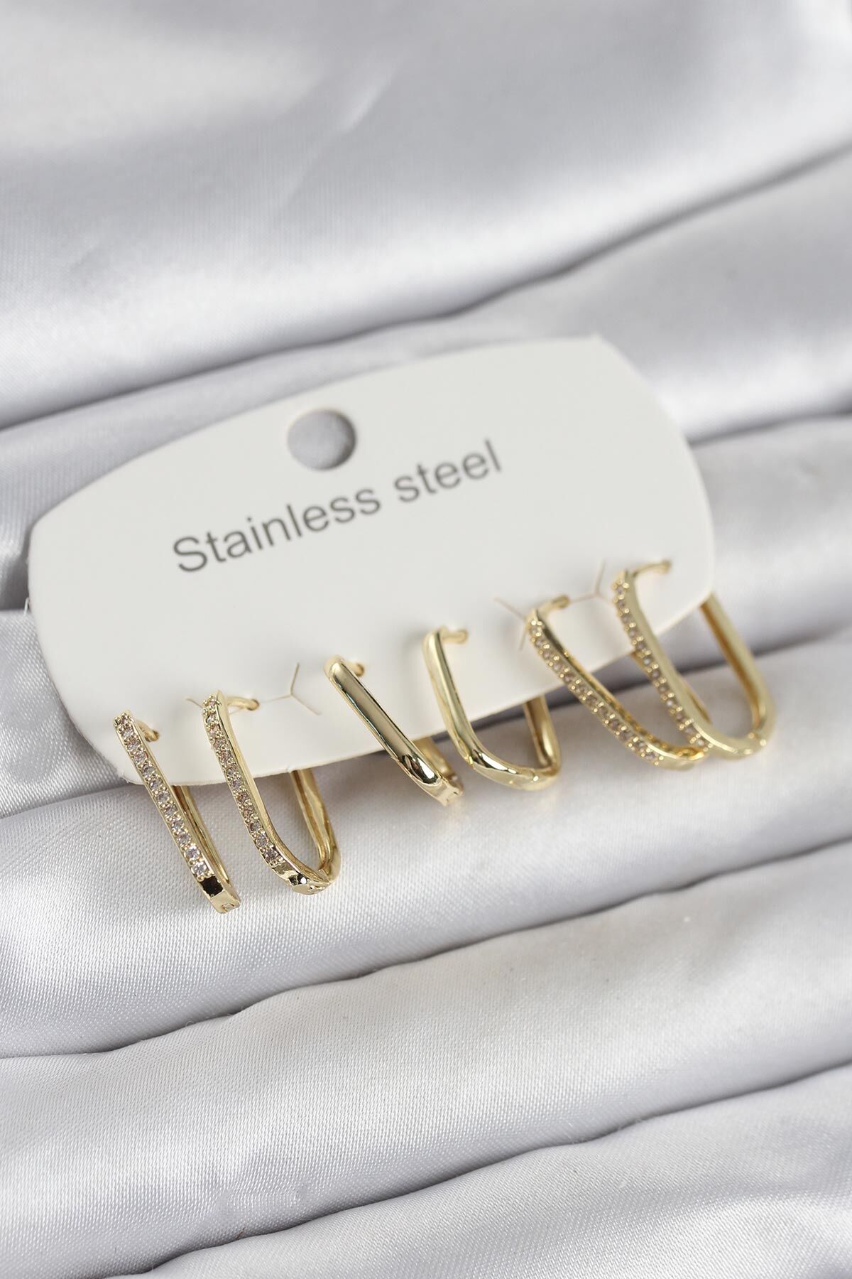 316L Çelik Gold Renk 6'lı Set Geometrik Model Kadın Küpe - Lisinya