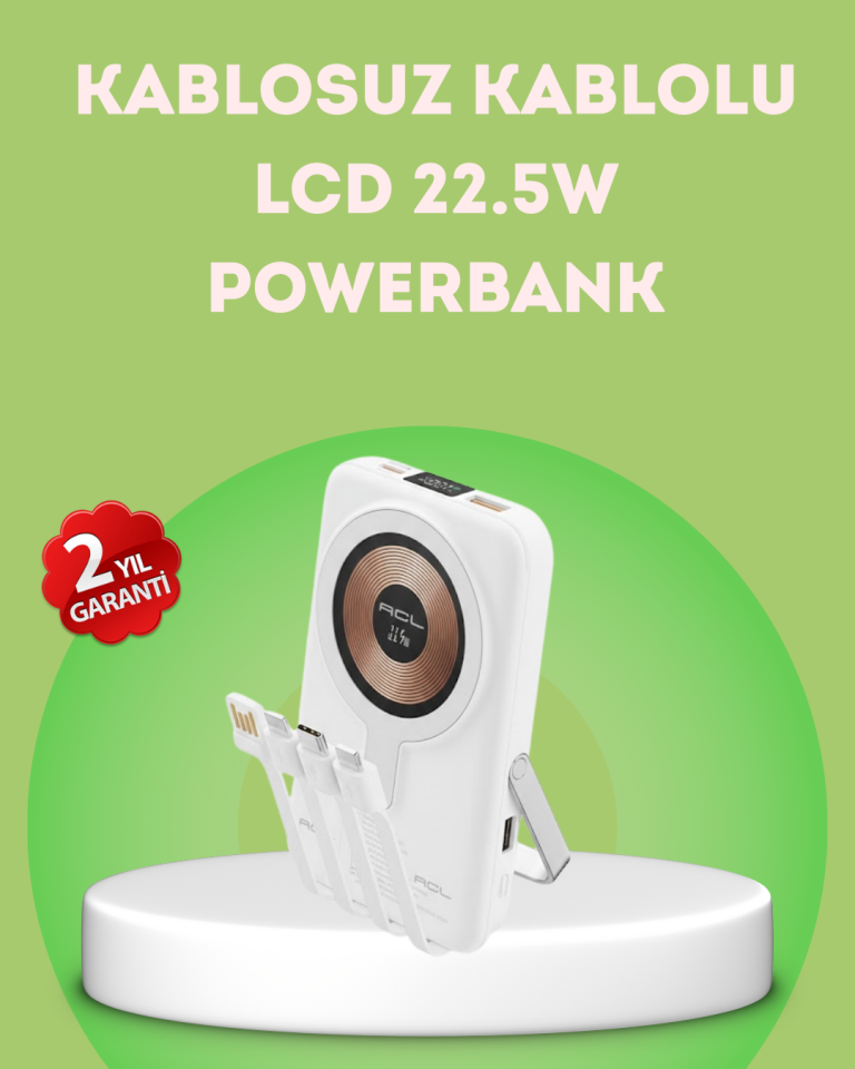 LCD Göstergeli Manyetik Powerbank Type C USB Girişli - Lisinya