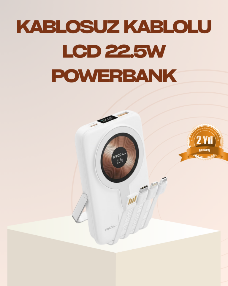 YamanHobi Manyetik Kablosuz Powerbank 22.5W Hızlı Şarjlı LCD Ekranlı Beyaz
