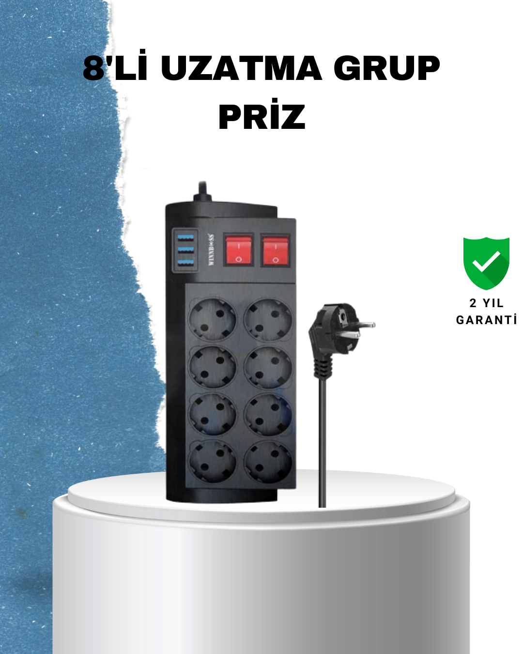 2 Metre Güçlü Çoklu Priz 8 Soket - Lisinya