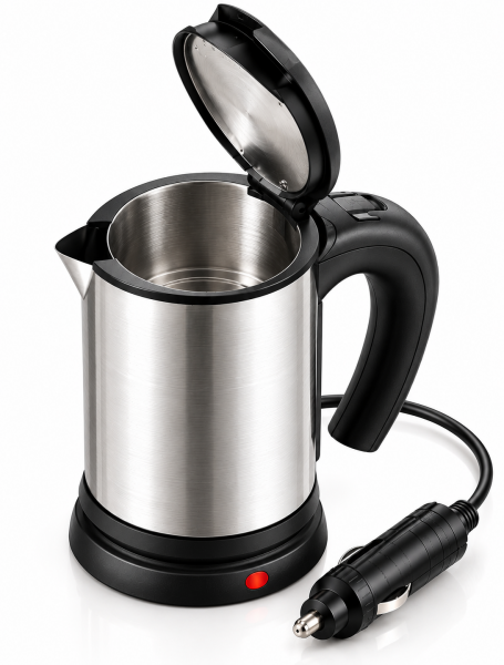 Yolculuk ve Seyahat İçin 12V Araç Uyumlu Paslanmaz Çelik Elektrikli Su Isıtıcı Kettle