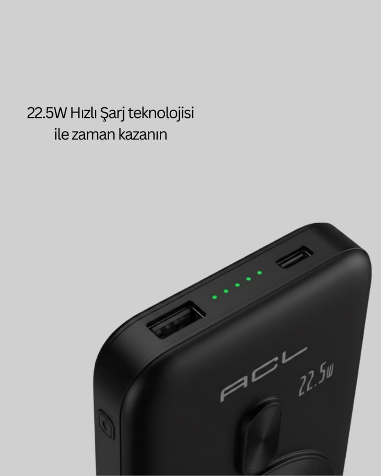 YamanHobi Manyetik Kablosuz Powerbank 22.5W Hızlı Şarjlı LCD Ekranlı Siyah