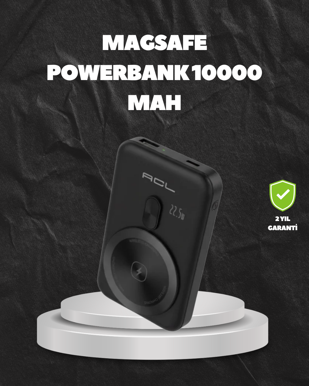 YamanHobi Manyetik Kablosuz Powerbank 22.5W Hızlı Şarjlı LCD Ekranlı Siyah