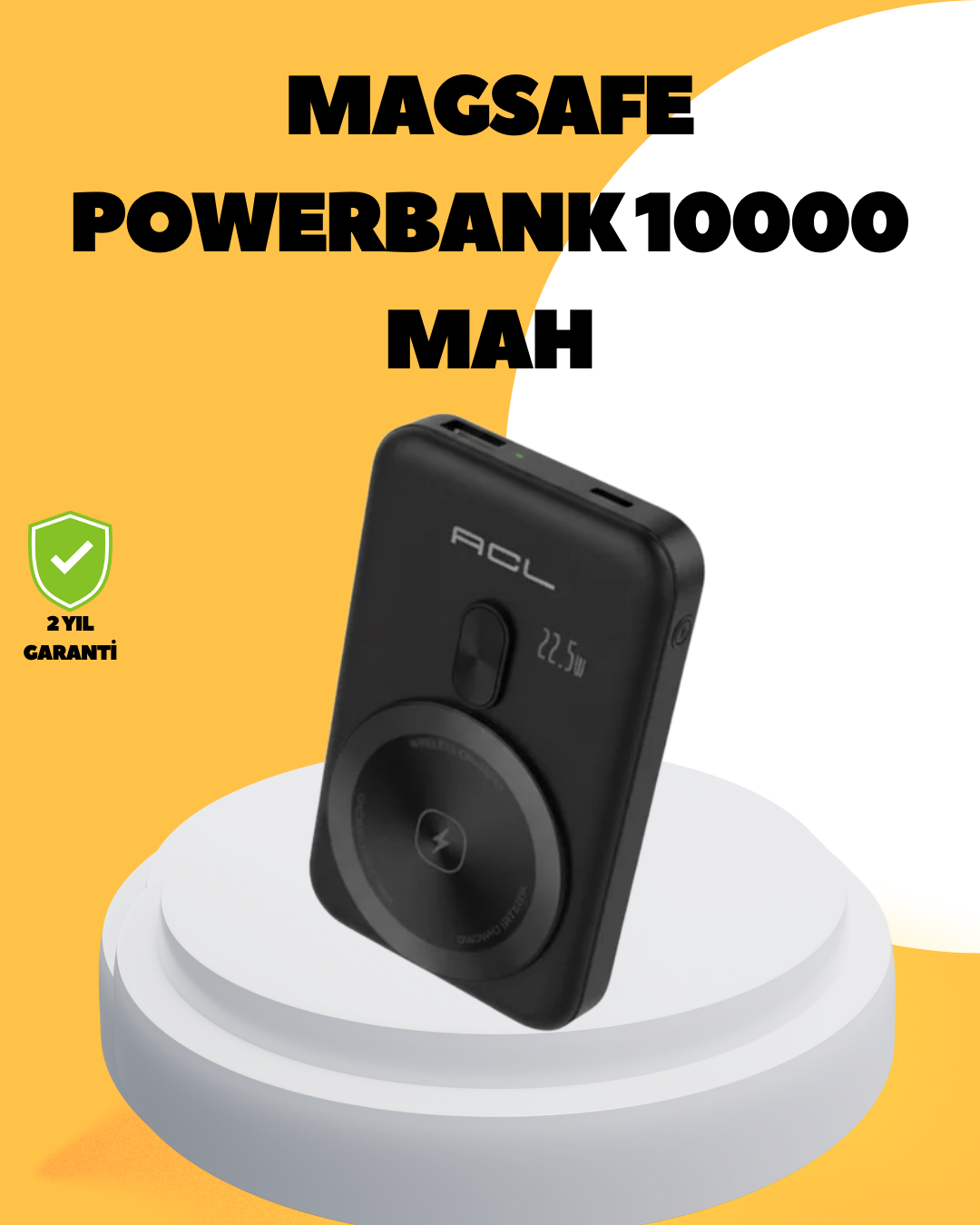 YamanHobi Manyetik Kablosuz Powerbank 22.5W Hızlı Şarjlı LCD Ekranlı Siyah