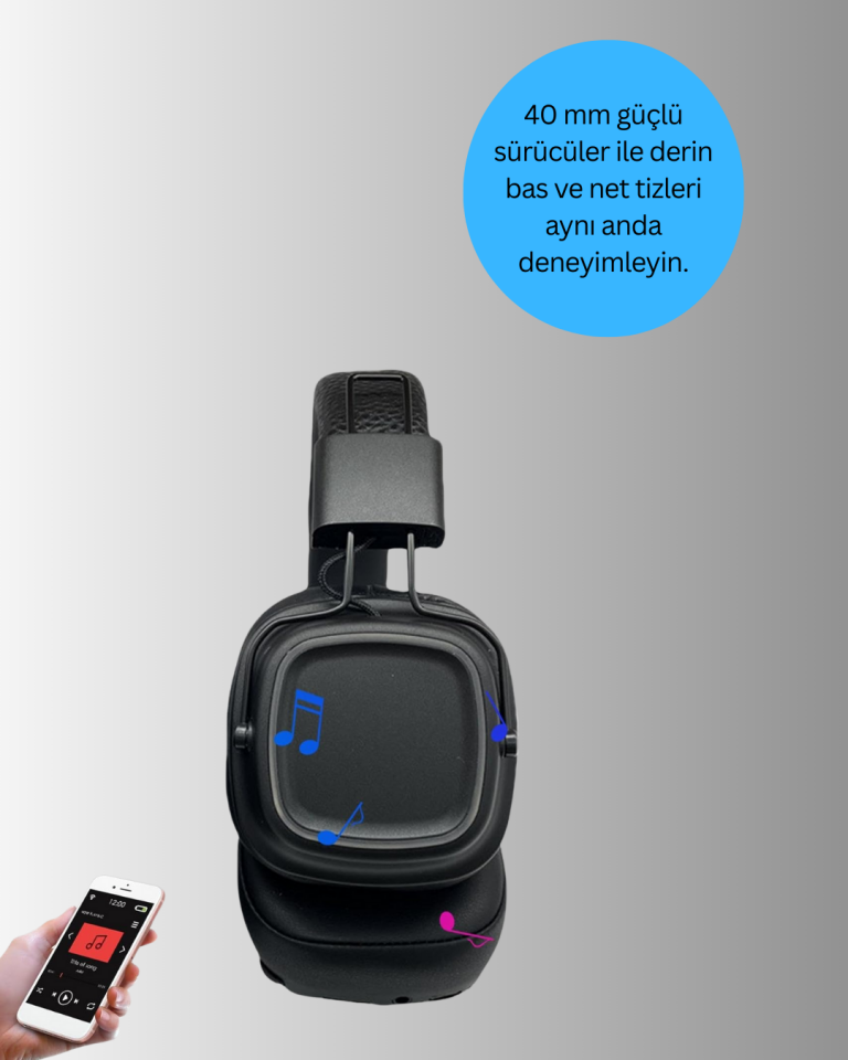 Kristal Netliğinde Ses ve Güçlü Baslı Kablosuz Kulak Üstü - Lisinya