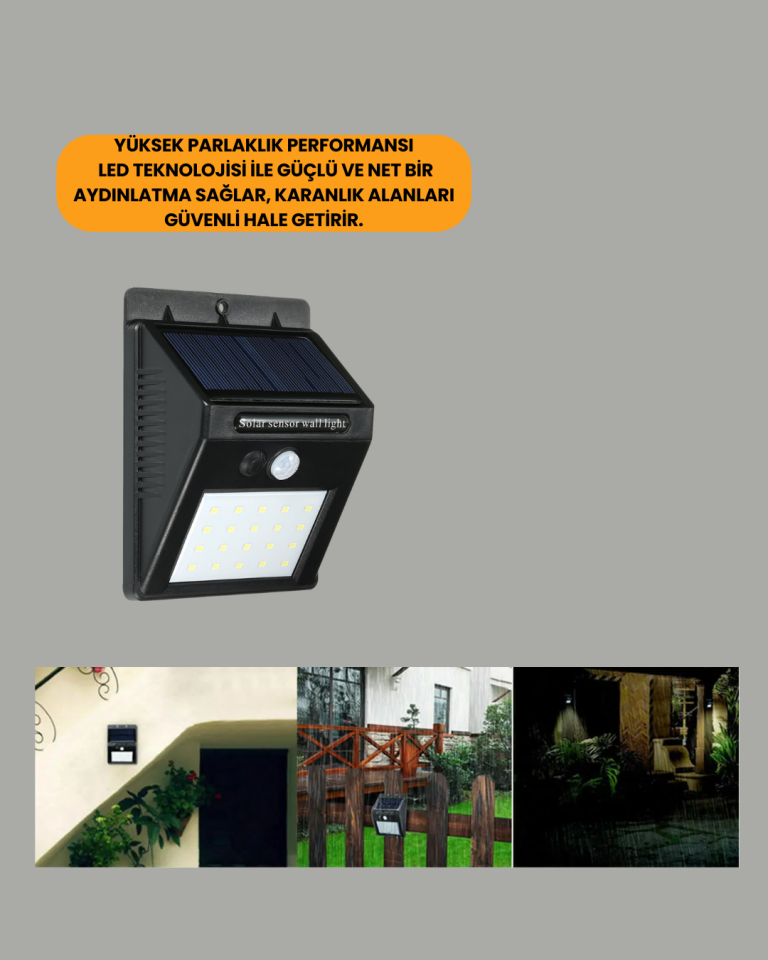 Hareket Sensörlü Güneş Enerjili Dış Mekan LED Lamba 100/144 LED - Lisinya