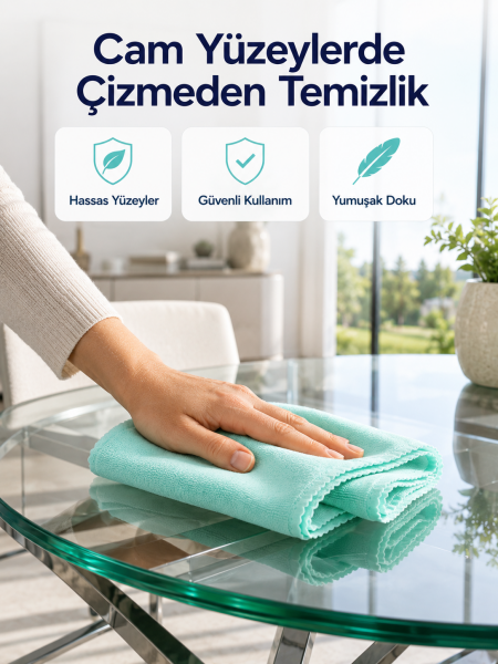 Mikrofiber Cam Bezi Çizmeden Temizlik Sağlayan Yüksek Su Emici Cam Silme Bezi 40x60 cm - Lisinya
