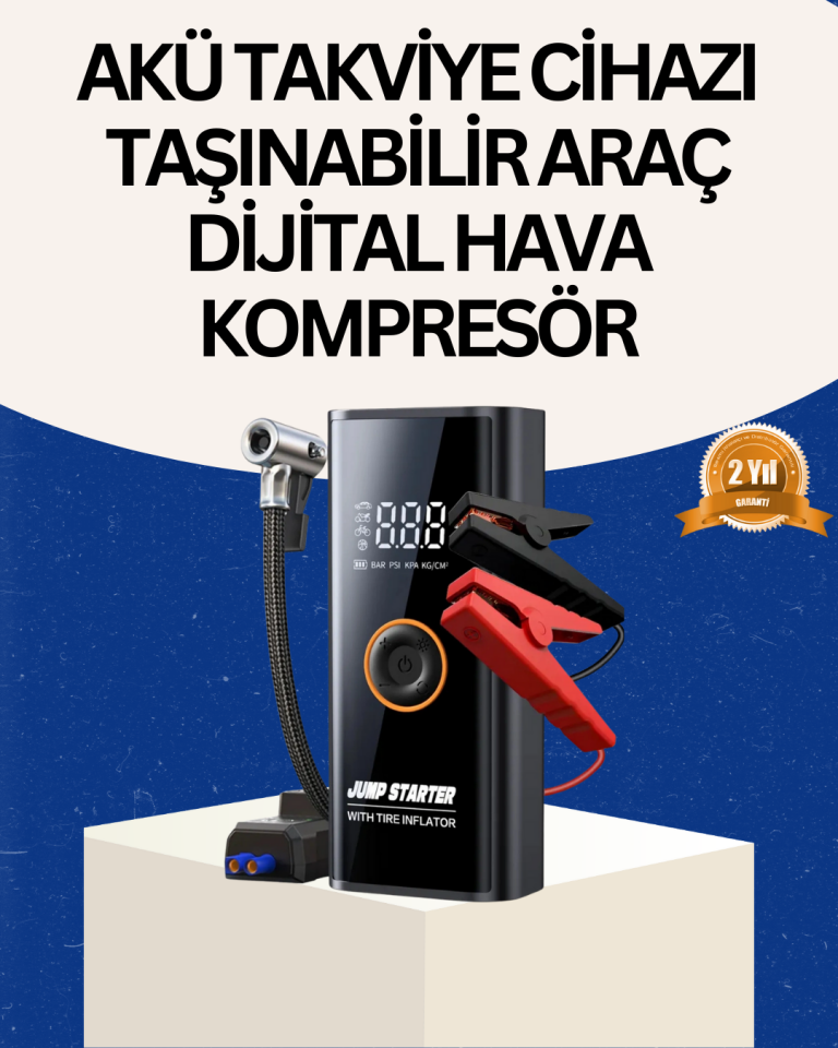 Taşınabilir Akü Takviye ve Akıllı Lastik Şişirme Pompası - Lisinya
