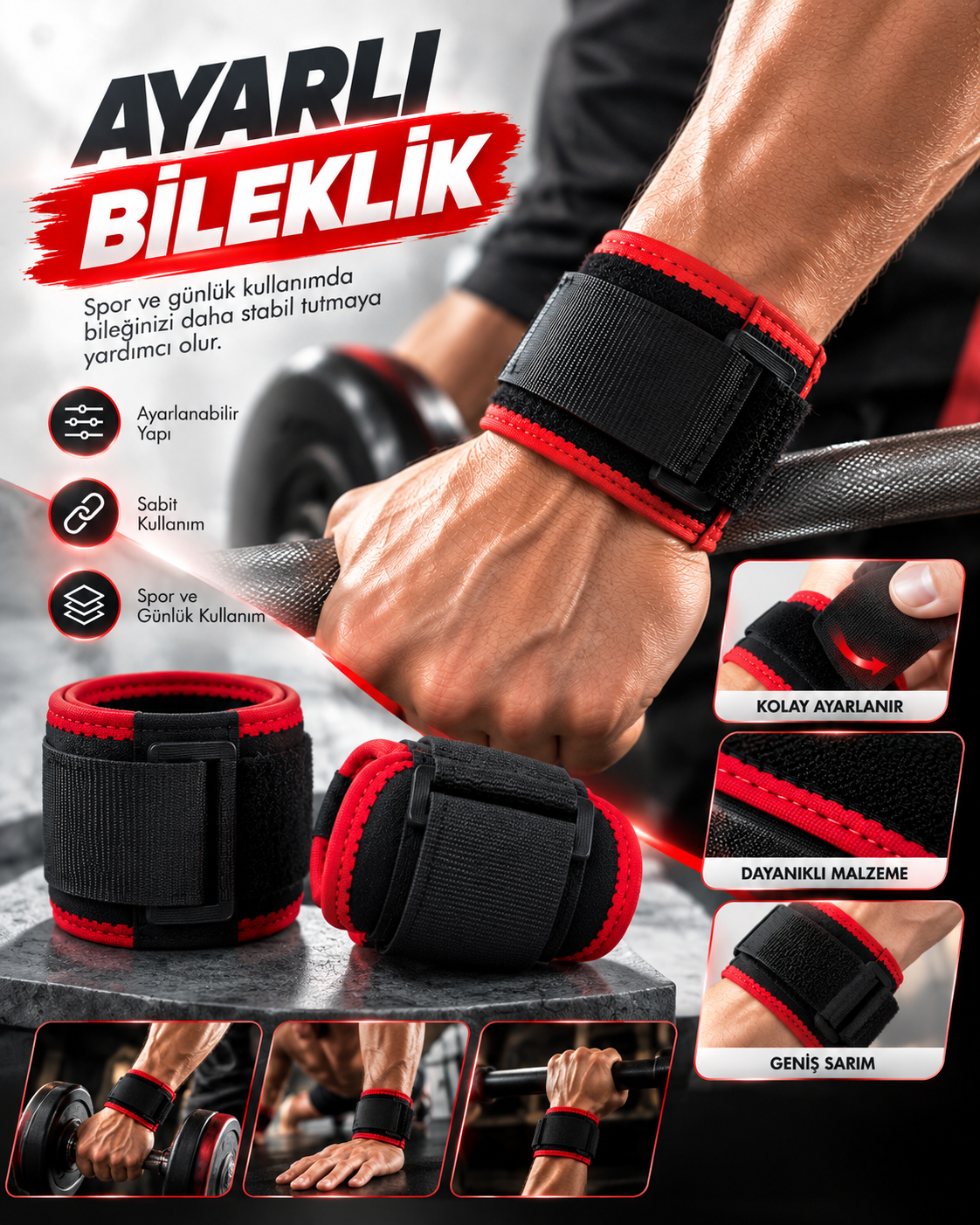 Günlük Kullanıma Uygun Ayarlanabilir Bileklik Cırt Cırtlı Pratik Tasarım