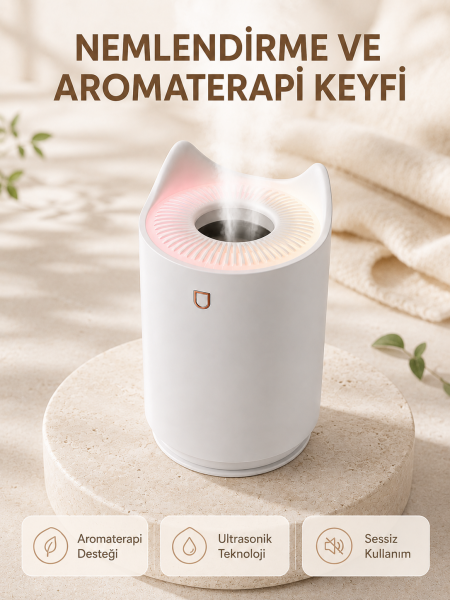 Aroma Difüzör Hava Nemlendirici Sessiz Çalışma LED Gece Lambası - Lisinya