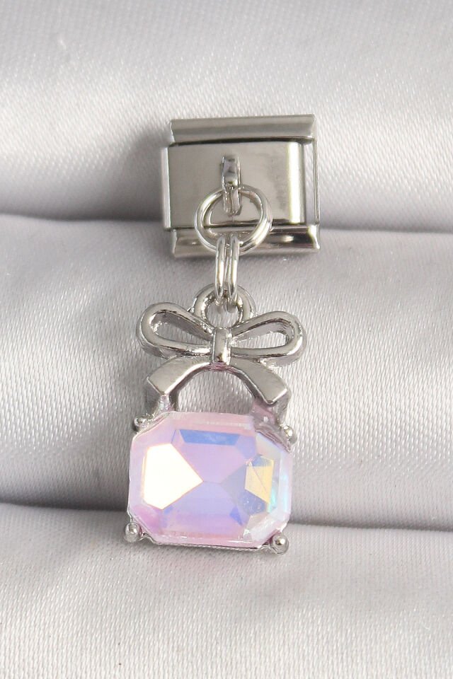 316L Çelik Gümüş Renk Pembe Zirkon Taşlı Çanta Model Nomination Charm - Lisinya