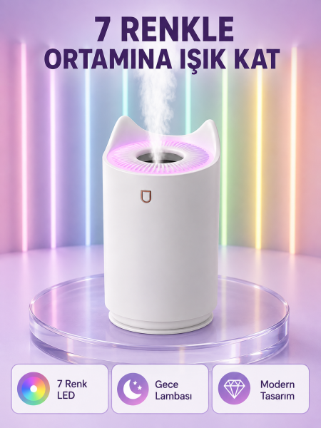 Oda Nemlendirici LED Işıklı Ultrasonik Buhar Makinesi Aroma Difüzör - Lisinya