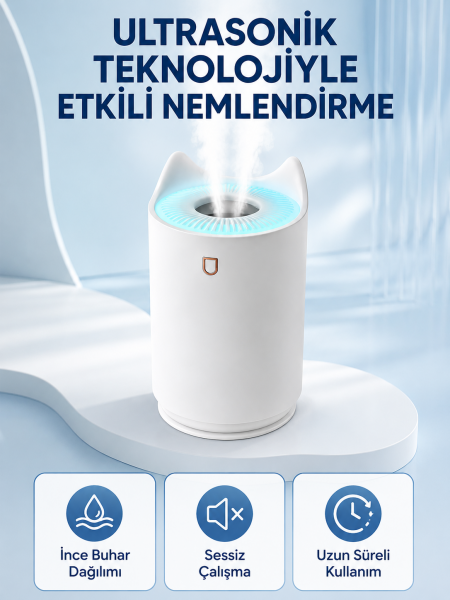 Hava Nemlendirici Ultrasonik Aroma Difüzör 7 Renk LED Işıklı Gece Lambası - Lisinya