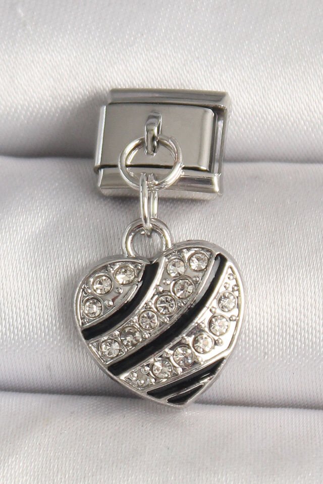 316L Çelik Gümüş Renk Zirkon Taşlı Kalp Model Nomination Charm - Lisinya