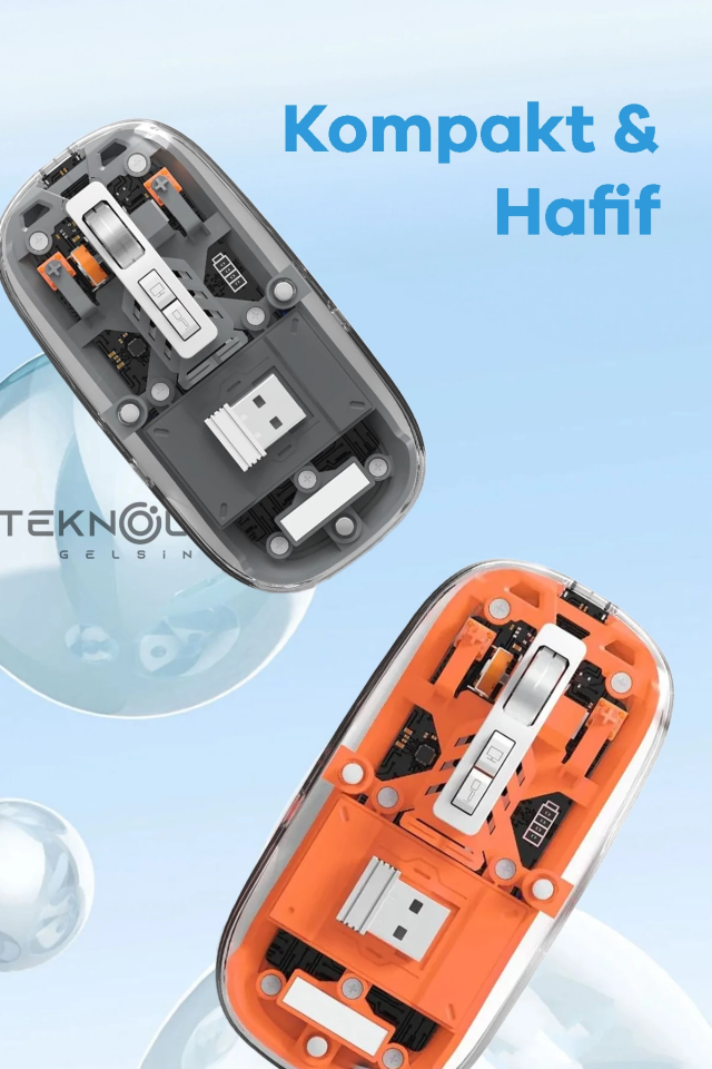 Bluetooth USB Çift Modlu Sessiz Mouse, Şeffaf Mıknatıslı Kapaklı, Type-C Şarjlı, DPI Ayarlı, Kablosuz 10m Çekim Mesafeli, Masaüstü Kısayol Tuşlu, Taşınabilir Şarjlı Mouse Turuncu ( Lisinya )