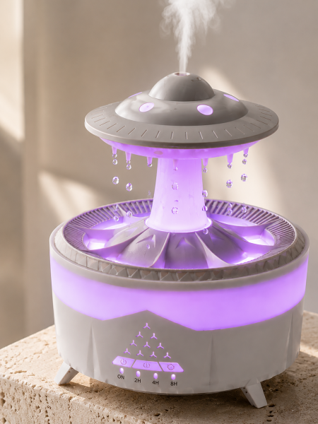 UFO Tasarımlı 350 ML Hava Nemlendirici Renkli Ortam Işığı Yağmur Efektli Difüzör - Lisinya