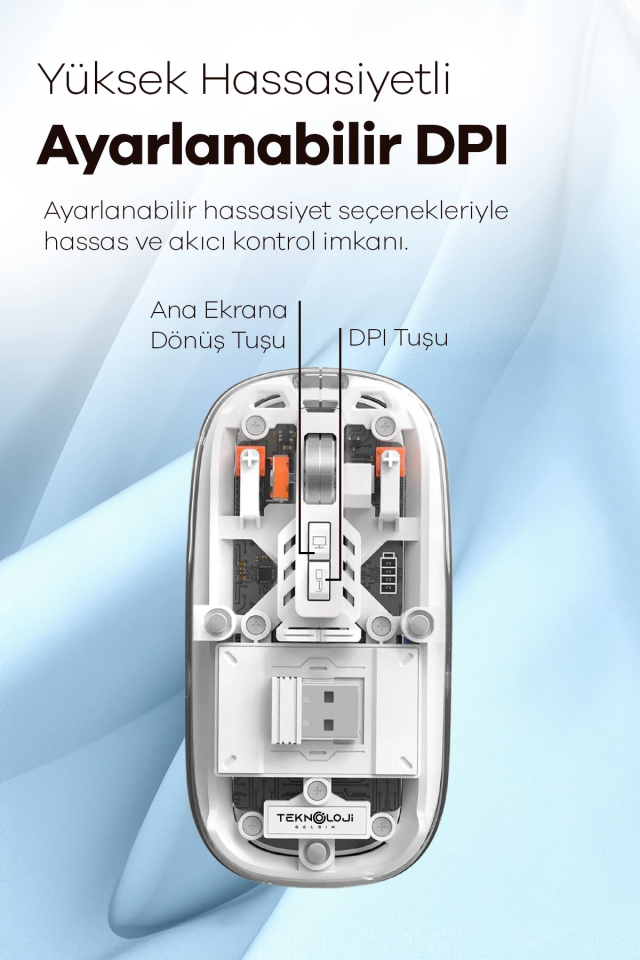 Bluetooth USB Çift Modlu Sessiz Mouse, Şeffaf Mıknatıslı Kapaklı, Type-C Şarjlı, DPI Ayarlı, Kablosuz 10m Çekim Mesafeli, Masaüstü Kısayol Tuşlu, Taşınabilir Şarjlı Mouse Beyaz ( Lisinya )