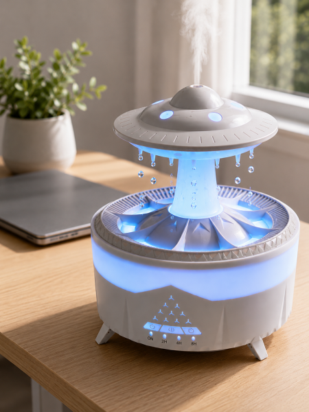 Dekoratif UFO Hava Nemlendirici Simüle Yağmur Damlalı Renkli Gece Işıklı 350 ML - Lisinya