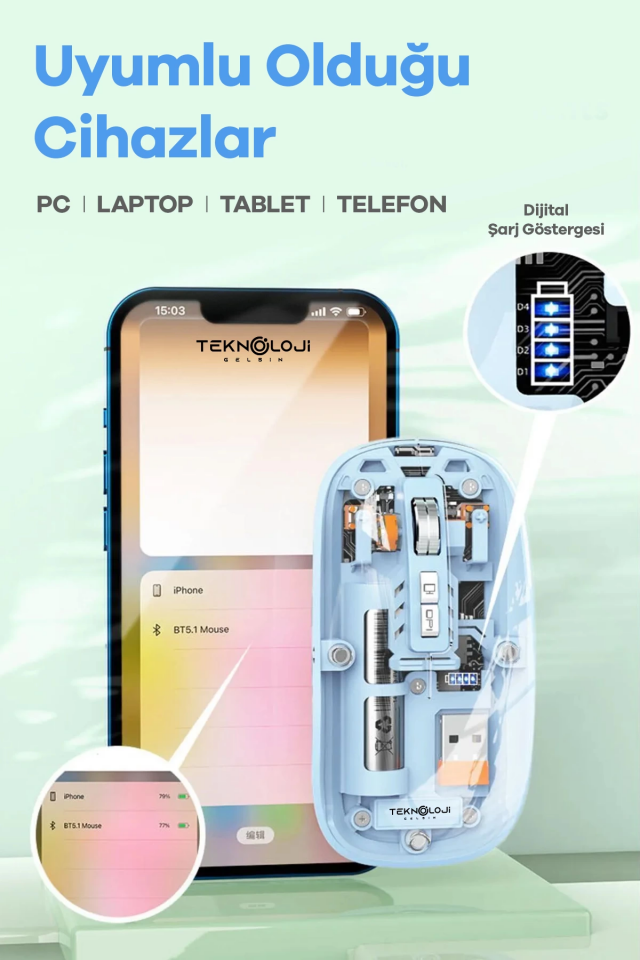 Bluetooth USB Çift Modlu Sessiz Mouse, Şeffaf Mıknatıslı Kapaklı, Type-C Şarjlı, DPI Ayarlı, Kablosuz 10m Çekim Mesafeli, Masaüstü Kısayol Tuşlu, Taşınabilir Şarjlı Mouse Siyah ( Lisinya )