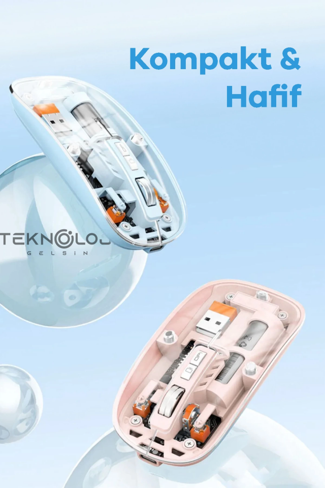 Bluetooth USB Çift Modlu Sessiz Mouse, Şeffaf Mıknatıslı Kapaklı, Type-C Şarjlı, DPI Ayarlı, Kablosuz 10m Çekim Mesafeli, Masaüstü Kısayol Tuşlu, Taşınabilir Şarjlı Mouse Siyah ( Lisinya )