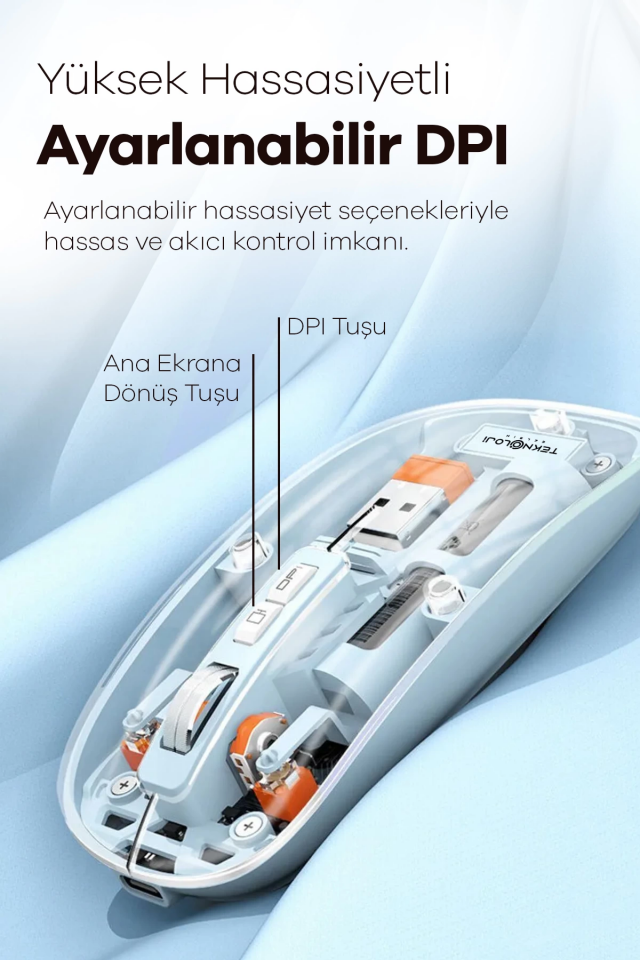 Bluetooth USB Çift Modlu Sessiz Mouse, Şeffaf Mıknatıslı Kapaklı, Type-C Şarjlı, DPI Ayarlı, Kablosuz 10m Çekim Mesafeli, Masaüstü Kısayol Tuşlu, Taşınabilir Şarjlı Mouse Siyah ( Lisinya )