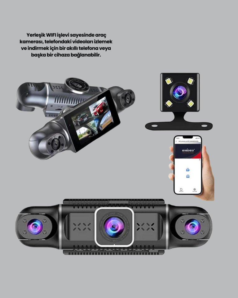 GPS’li 4 Kameralı Araç İç Dış Kayıt Sistemi 1080P WiFi Destekli - Lisinya