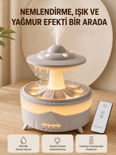 UFO Yağmur Efektli Hava Nemlendirici 350 ML RGB Işıklı Uzaktan Kumandalı - Lisinya