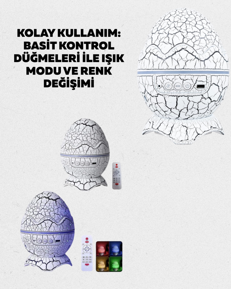 YamanHobi Dinozor Yumurtası Tasarımlı LED Işık Projektörü USB Kablolu
