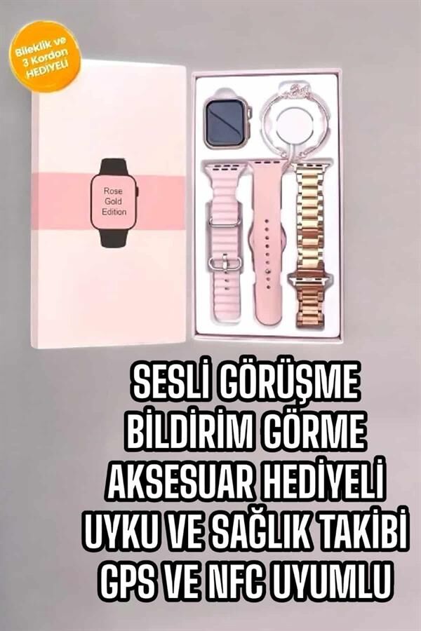 Akıllı Saat Amoled Ekran 3 Kordonlu Aksesuar Hediyeli Sesli Görüşme - YamanHobi