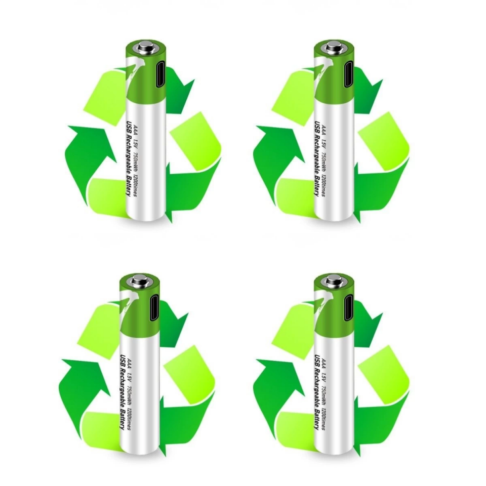 Type-C ile Şarjolabilen 4 lü AAA 1.5V Lityum İnce Şarjlı Kalem Pil 750 mAH Uzun Ömürlü ( Lisinya )