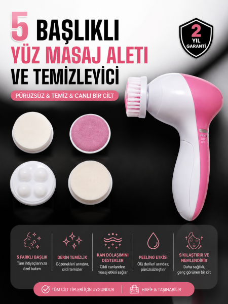 5 Fonksiyonlu Kablosuz Yüz Temizleme Cihazı ile Derinlemesine Cilt Bakımı - Lisinya