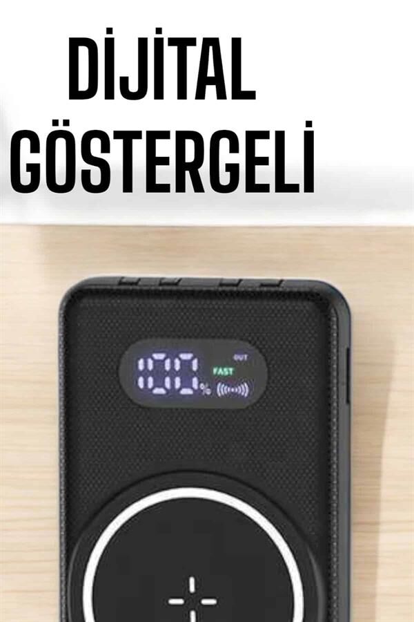 YamanHobi Kablosuz Şarjlı Powerbank Type-C Lightning Micro USB Destekli-Siyah