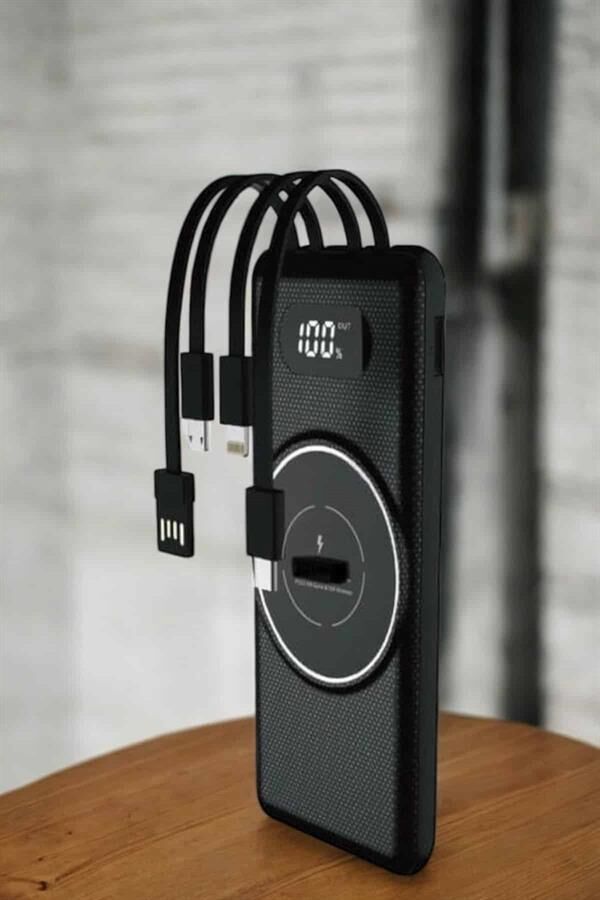 YamanHobi Kablosuz Şarjlı Powerbank Type-C Lightning Micro USB Destekli-Siyah