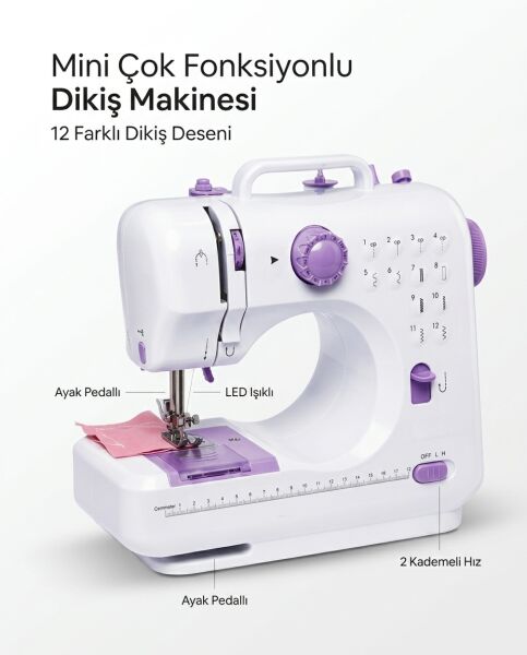 12 Farklı Dikiş Desenli Mini Dikiş Makinesi