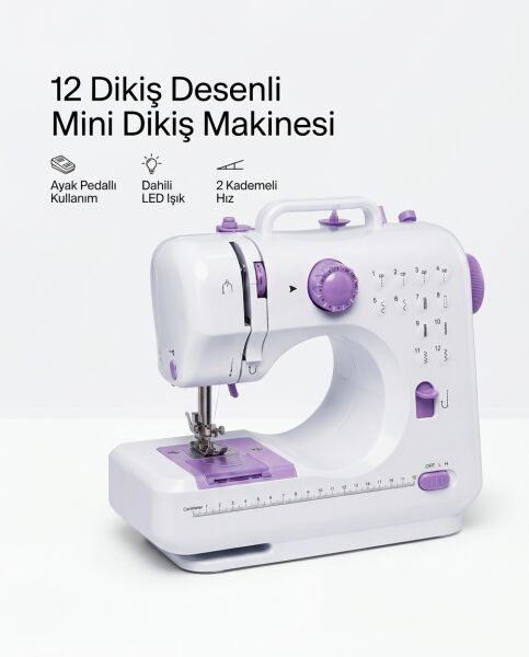 12 Farklı Dikiş Desenli Mini Dikiş Makinesi