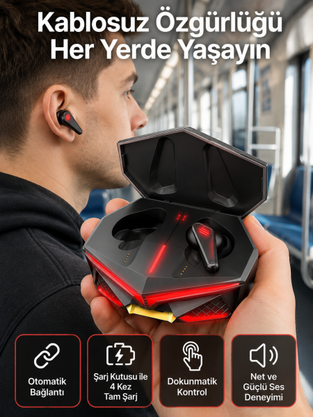 Profesyonel TWS Işıklı Kablosuz Bluetooth Kulaklık Oyuncu Kulaklığı - Lisinya