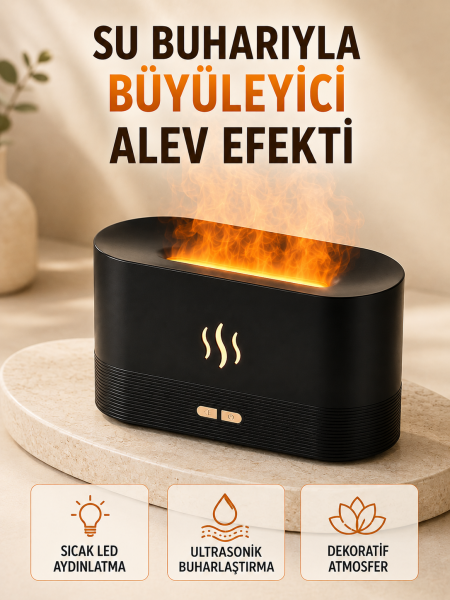 LED Alev Efektli Hava Nemlendirici 9 12 Saat Kullanımlı Aroma Difüzörü - Lisinya