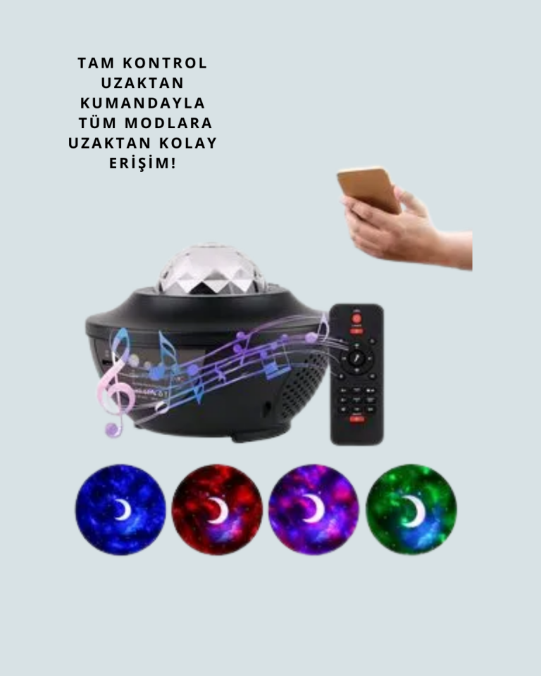 Bluetooth & USB Müzik Çalar Gece Lambası – 50 m² Kapsama, Uzaktan Kumanda - Lisinya