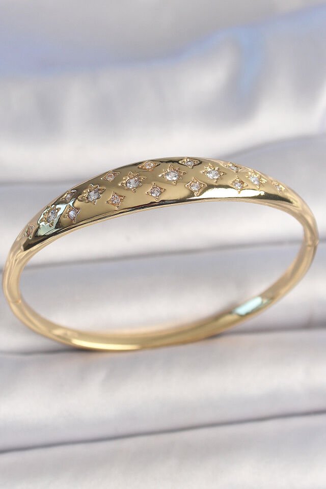 Pirinç Gold Renk Zirkon Taşlı Yıldız İşlemeli Kadın Kelepçe - Lisinya