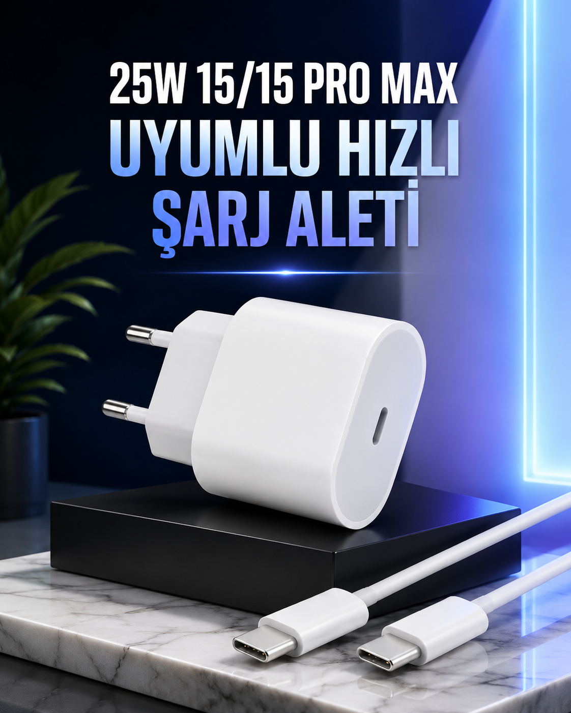 Güç Adaptörü ve Kablosu Şarj Aleti 15/15 Pro Max Uyumlu Hızlı Şarj - Lisinya