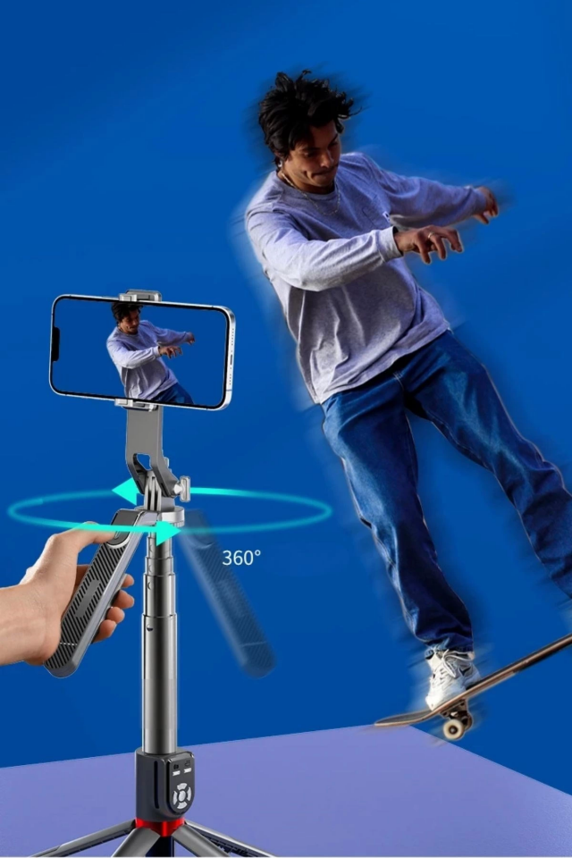 360 Derece Dönebilen Cep Telefonu Ve Kamera Tripodu 2.2m Uzayabilen Selfie Çubuğu