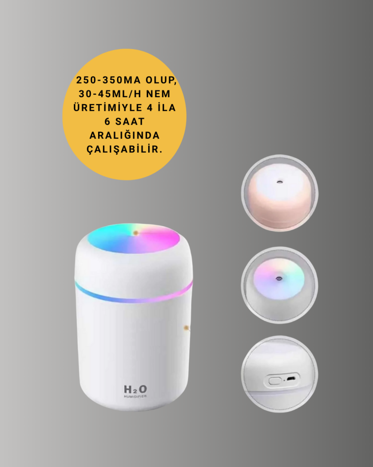LED Işıklı Sessiz Masaüstü Nemlendirici – 3 Buhar Modu - Lisinya