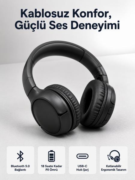 2025 Model Kulak Üstü Bluetooth Hoparlör ANC Özellikli - Lisinya