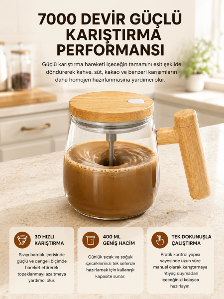 Manyetik Karıştırıcı Kupa – 400 ml, C Tipi Şarjlı, Akıllı Tasarım Yeni Nesil - Lisinya