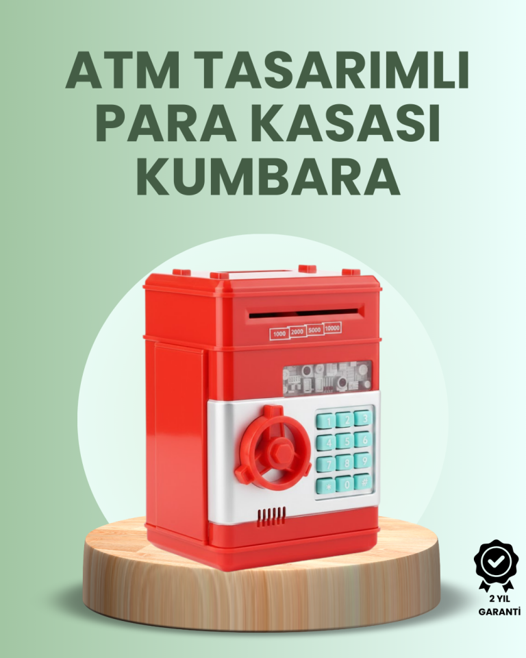 Kırmızı ATM Kasa Tipi Para Biriktirme Kumbarası - Lisinya