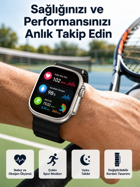 Akıllı Saat Çok Fonksiyonlu Unısex Sosyal Medya Girişli Bluetooth Bağlantılı - Lisinya